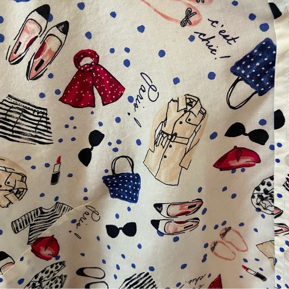 Talbots Paris Print Button Down Blouse Size M Long Sleeve C’est Chic 100%Cotton - Picture 11 of 13